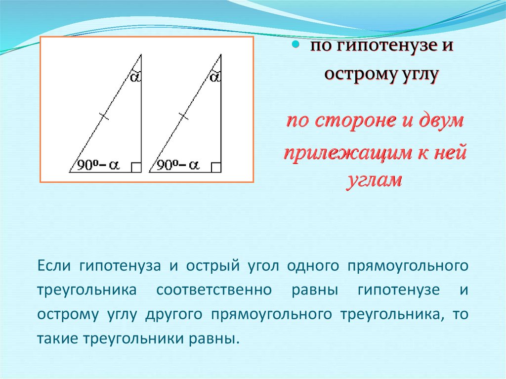 По гипотенузе и острому углу рисунок