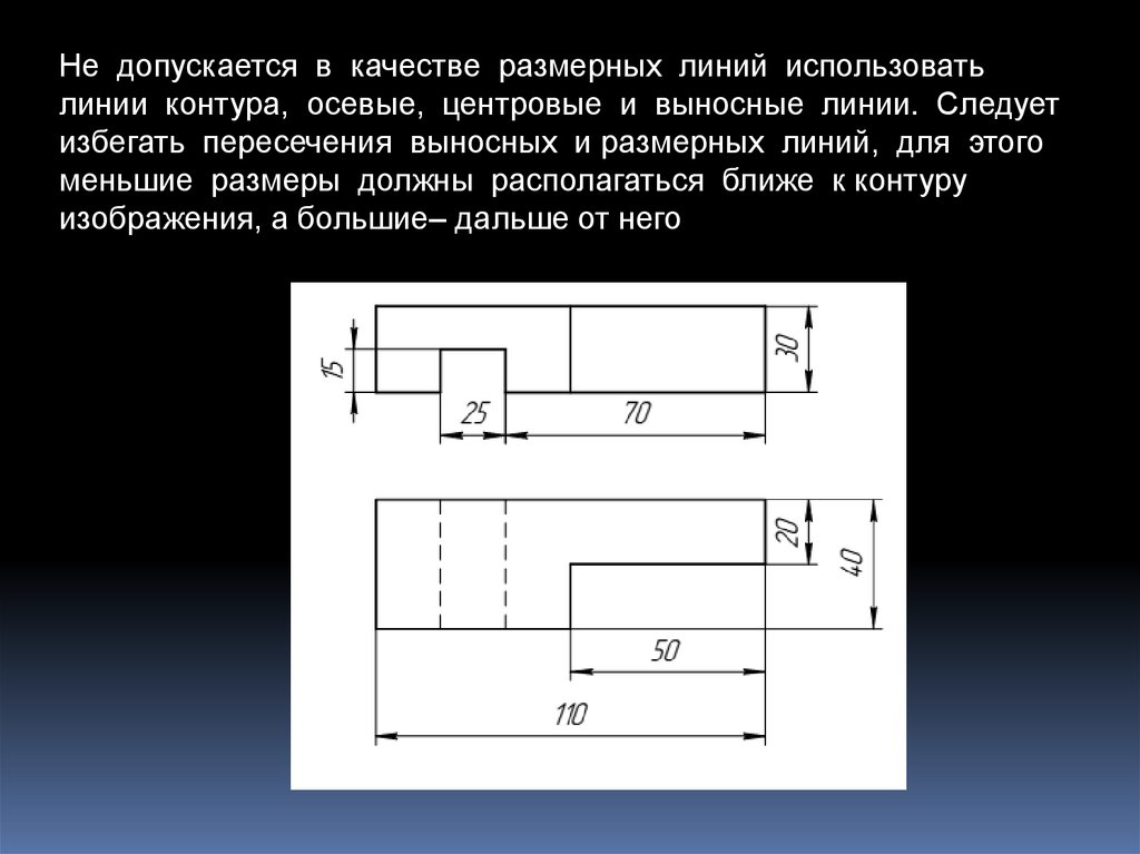 На пересечении каких линий должен. В качестве размерной линии. Размерные линии и выносные линии. Допускается использовать в качестве размерных линий. Тип выносных и размерных линий.