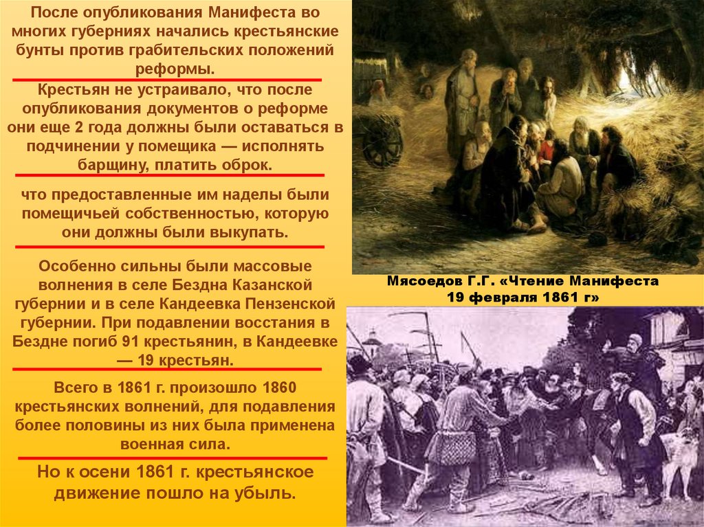 Что произошло когда отменили крепостное право. Освобождение крестьян. Крестьянские волнения 1861. Крепостное право в России.