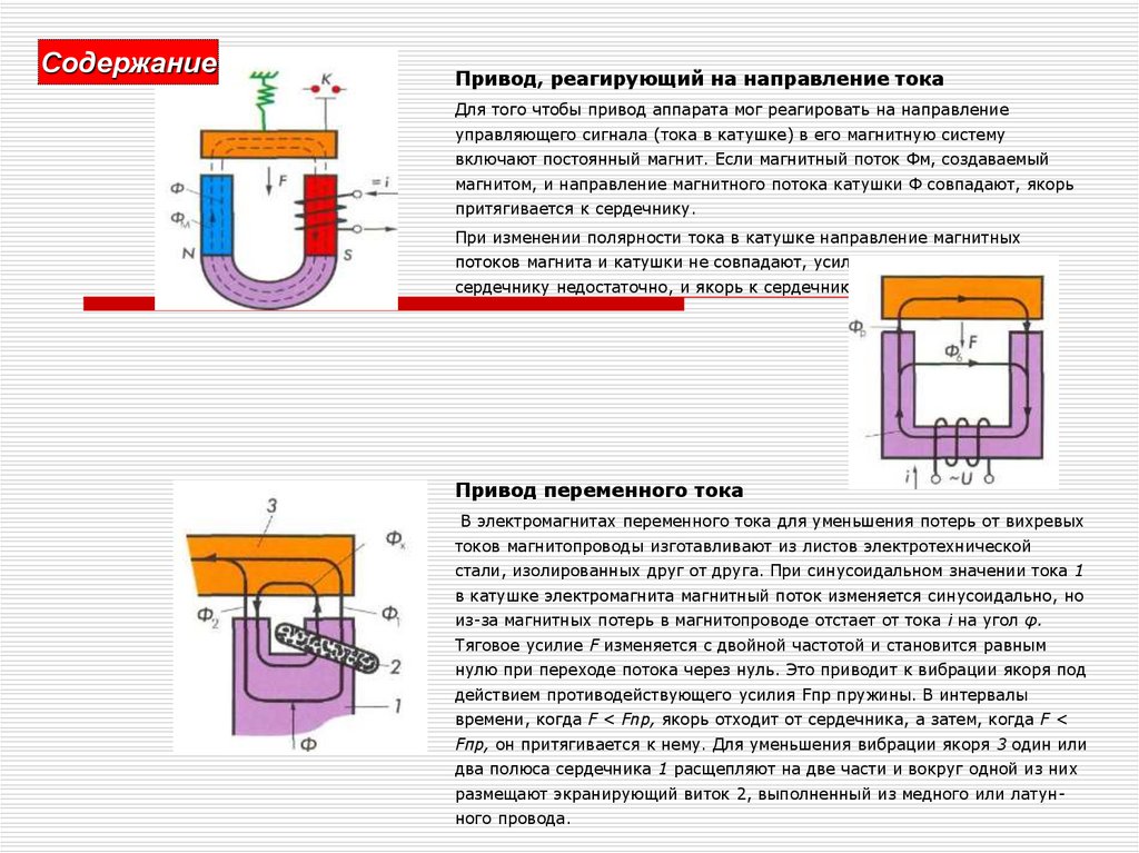 При введении сердечника в катушку магнитное. Привод реагирующий на направление тока. Магнитный поток в магнитопроводе.