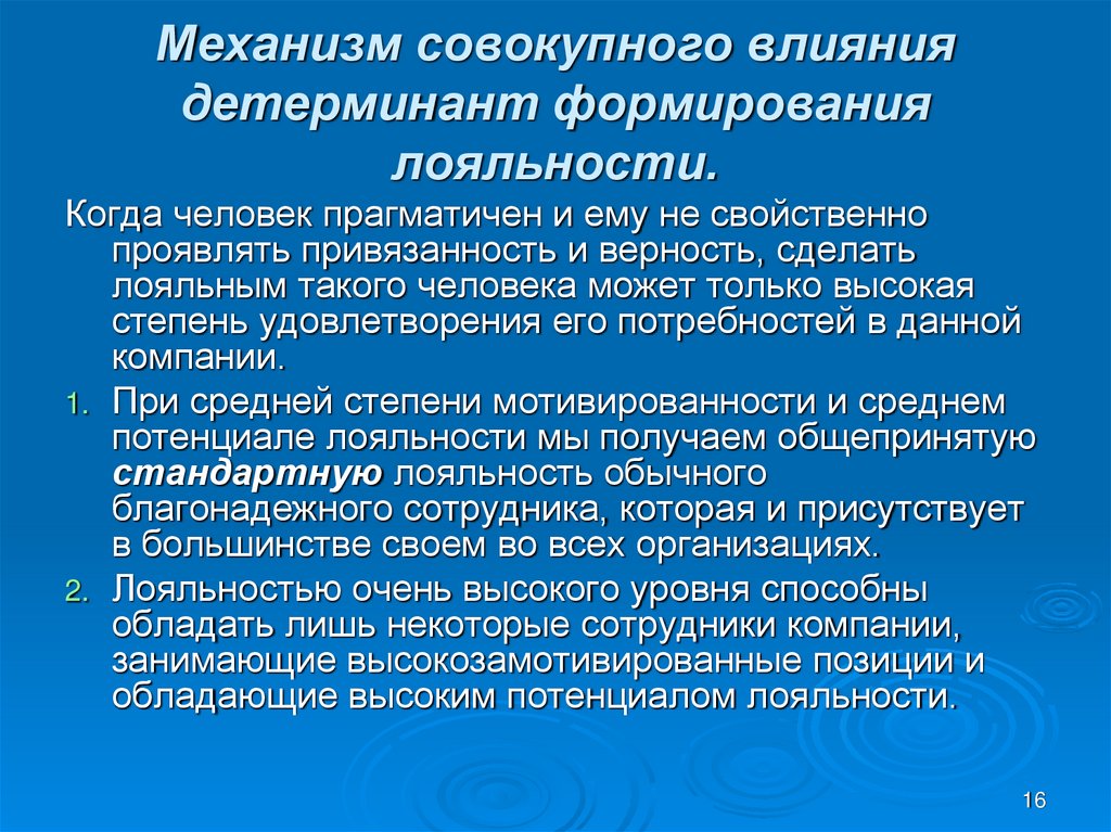 Формирование лояльности. Детерминанты лояльности. Совокупное предложение и его детерминанты. Лояльность персонала.