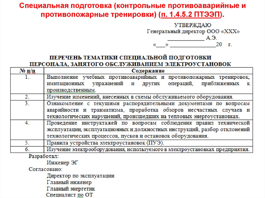 Организация противопожарной тренировки. Темы противопожарных тренировок в электроустановках. Противоаварийные и противопожарные тренировки. График противоаварийных и противопожарных тренировок. Перечень противоаварийных тренировок в электроустановках.