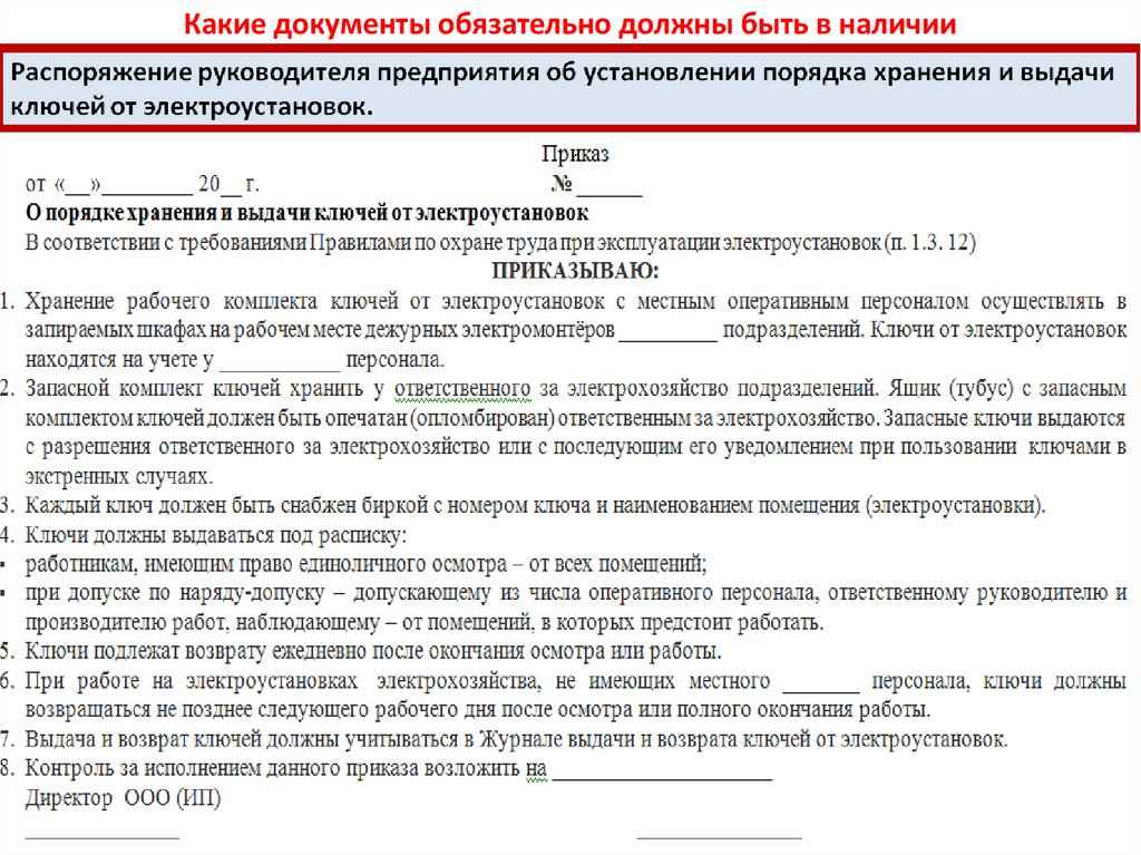 Распоряжение о порядке выдачи ключей от электроустановок. Приказ о порядке хранения и выдачи ключей от электроустановок.