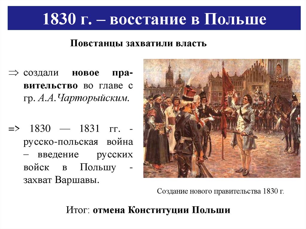 Насколько первый. Участники революции 1830 г. Бунт в Польше при Николае 1. Вклад Николая 1 в революция в Европе.