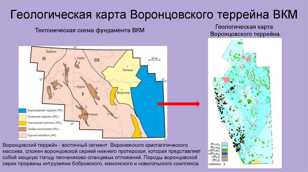 Геологическая карта Воронцовского террейна ВКМ