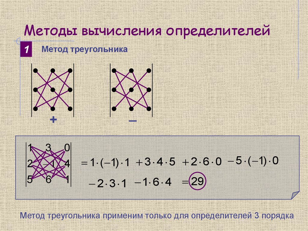 Способ вычислить. Метод треугольника определитель матрицы. Решение матрицы методом треугольника. Как решать матрицы методом треугольника. Метод треугольника матрицы 3 порядка.