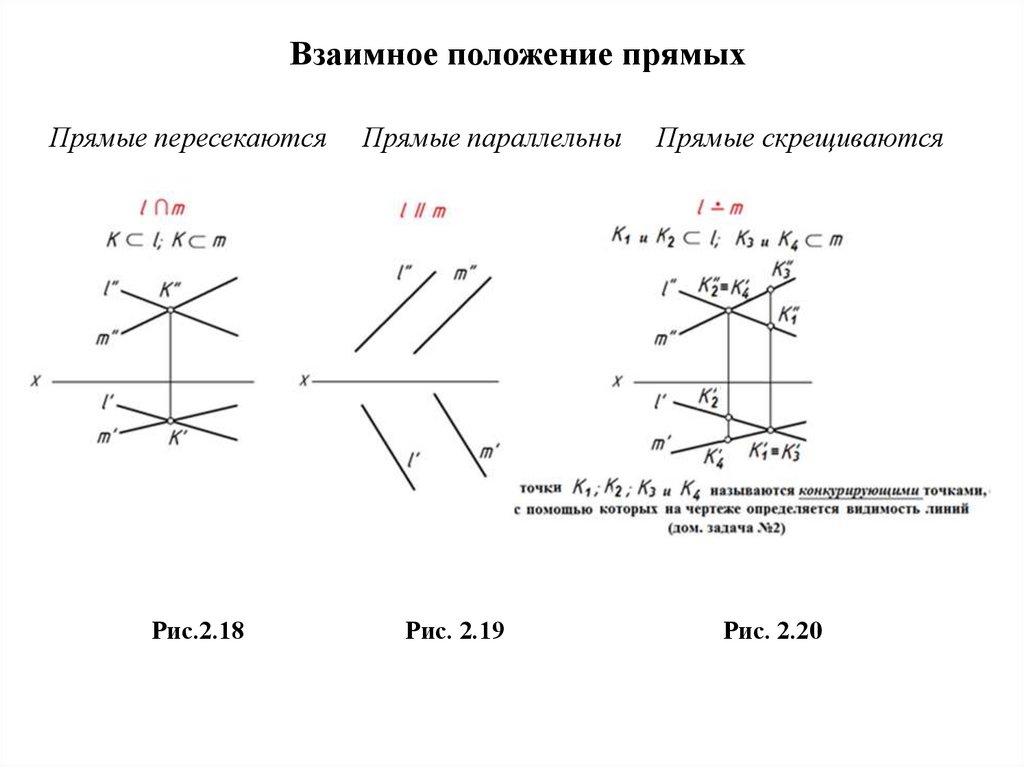 Взаимное положение прямых Прямые пересекаются Прямые параллельны Прямые скрещиваются