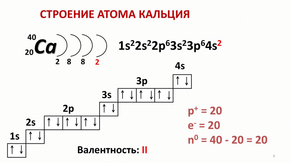 Сколько энергетических уровней в атоме кальция