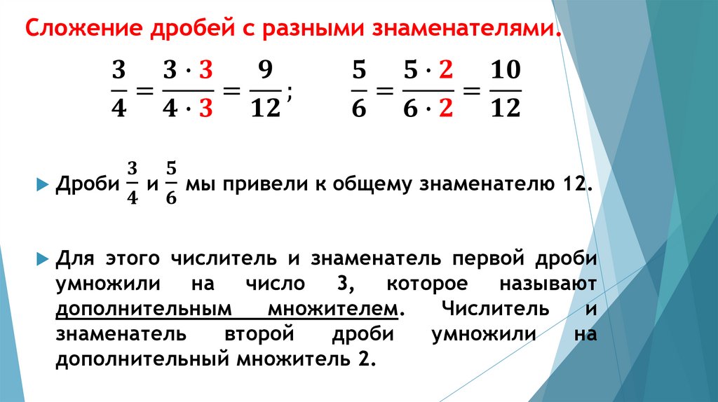 Сложение дробей с разными знаменателями - презентация онлайн