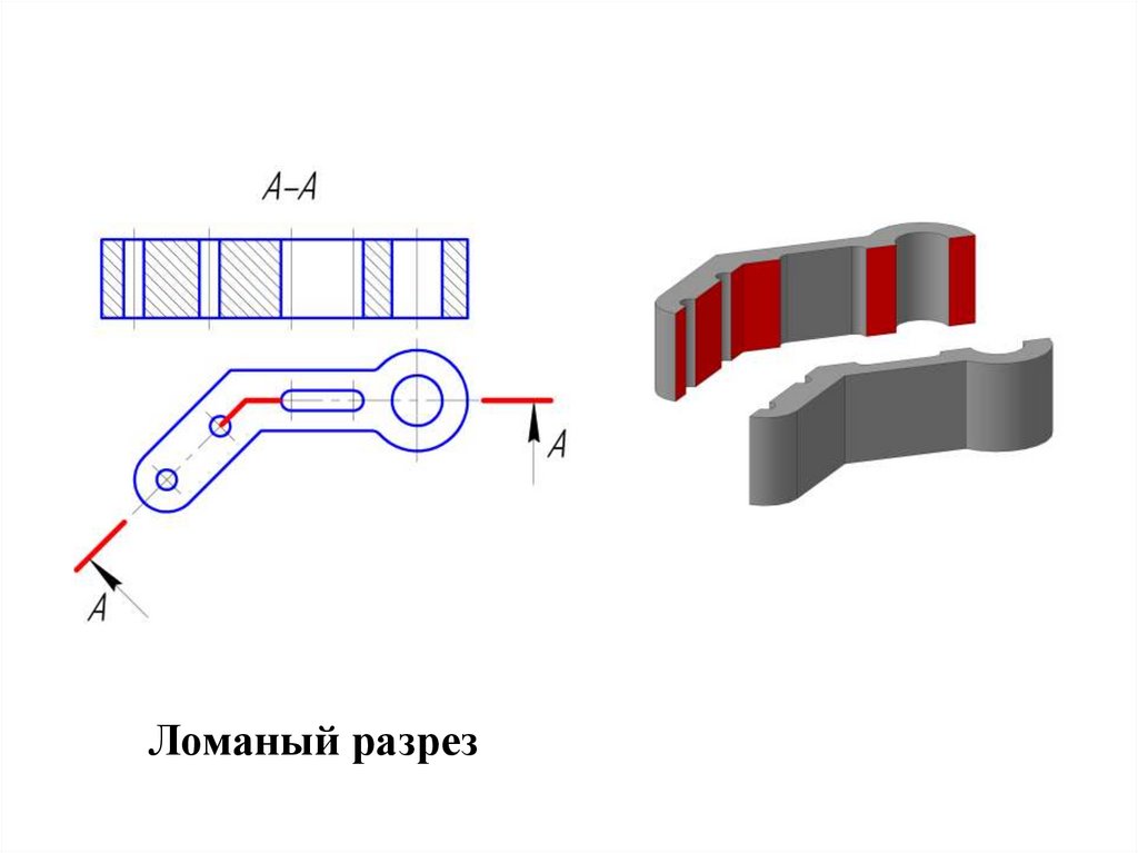 Ломаные разрезы угольник. Ступенчатый и ломаный разрез. Ломаный разрез чертеж угольник. Сложный разрез.
