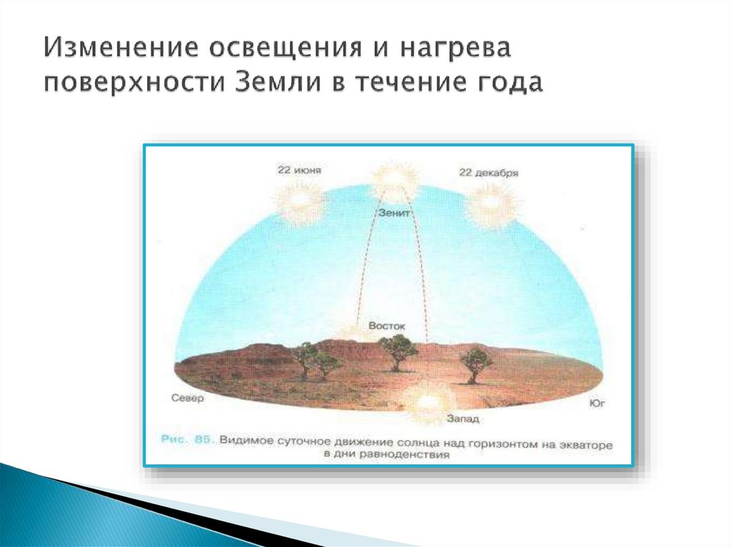 Изменение освещения и нагрева поверхности Земли в течение года