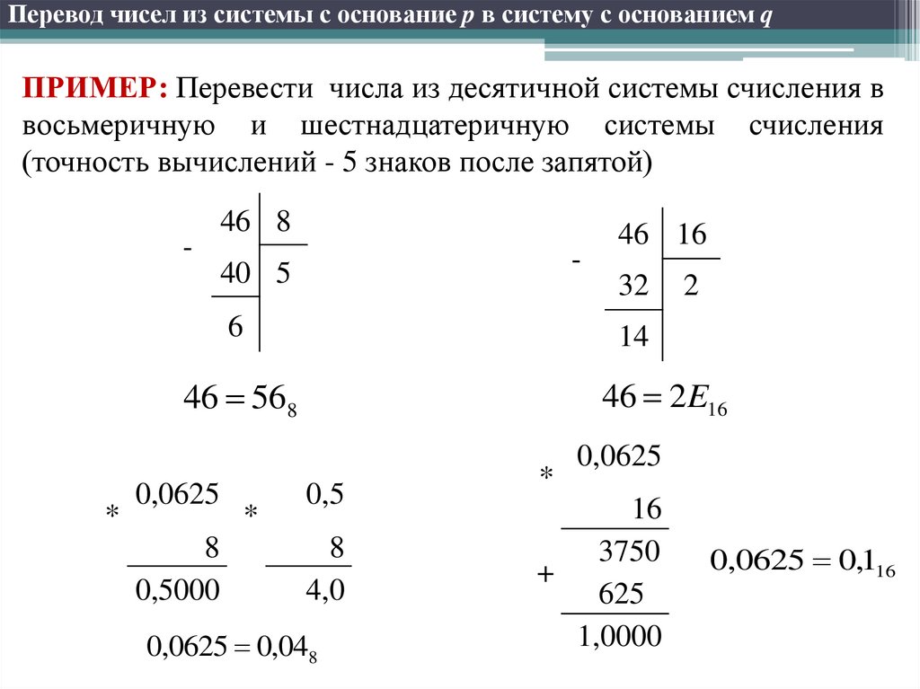 Перевод чисел с основанием. Перевод чисел с основанием
