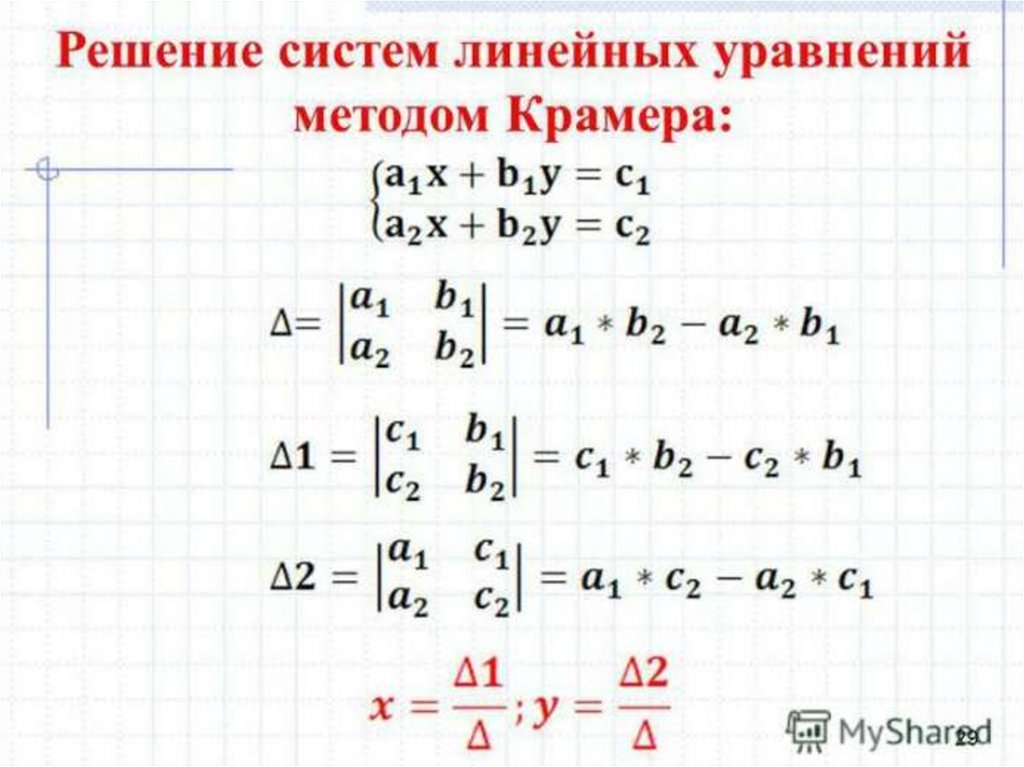 Решить систему линейных уравнений крамера. Метод Крамера решения систем линейных уравнений.