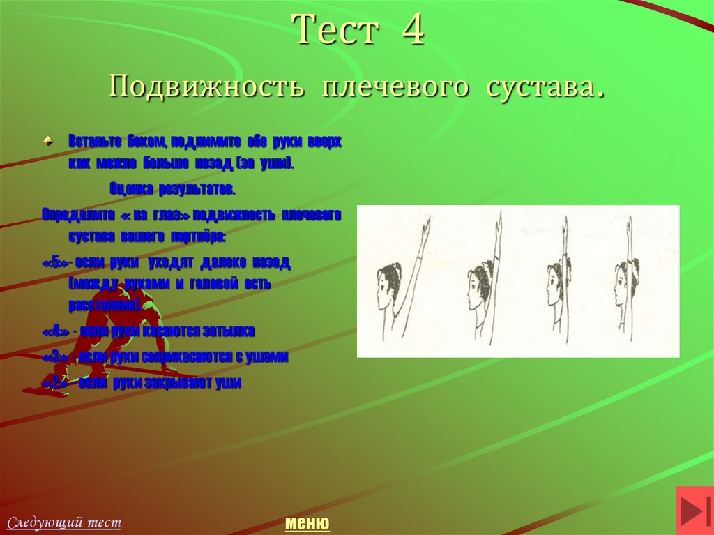 Тест 4 Подвижность плечевого сустава.