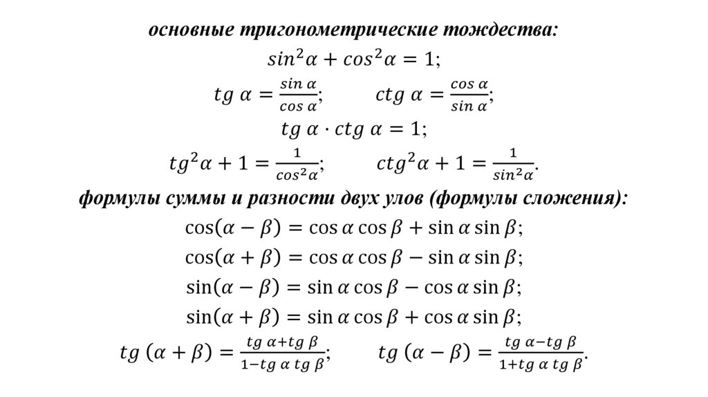 Основные тригонометрические тождества презентация