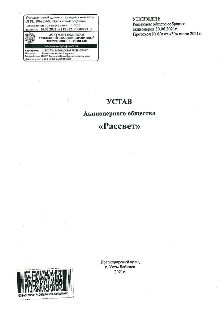 Устав Акционерного общества "Рассвет" - презентация онлайн