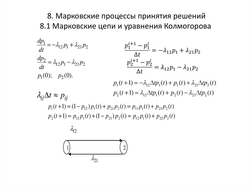 8. Марковские процессы принятия решений 8.1 Марковские цепи и уравнения Колмогорова