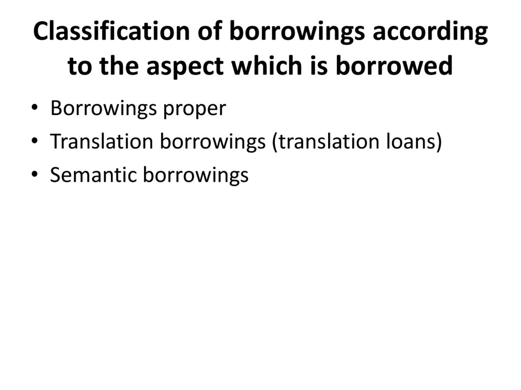 Classification of borrowings according to the aspect which is borrowed