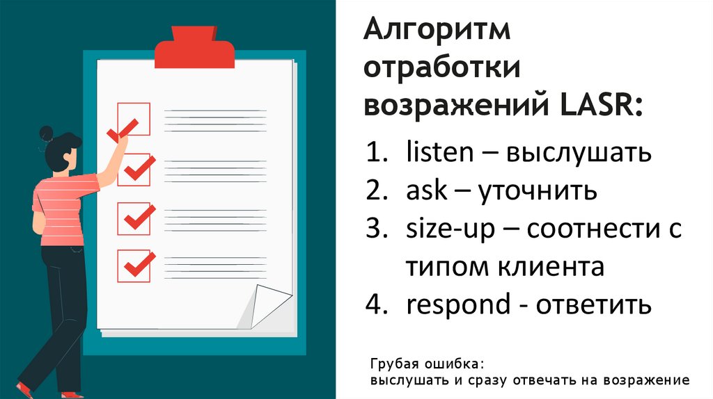 Алгоритм отработки возражений LASR: 