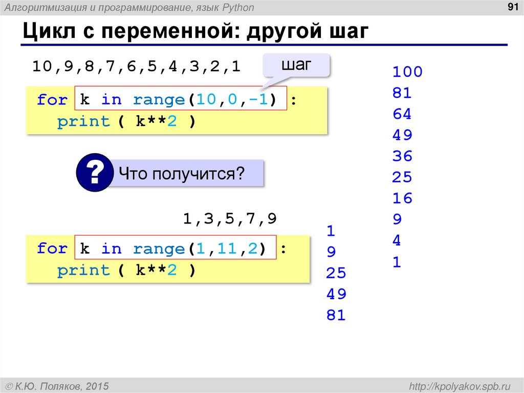 Цикл с переменной: другой шаг