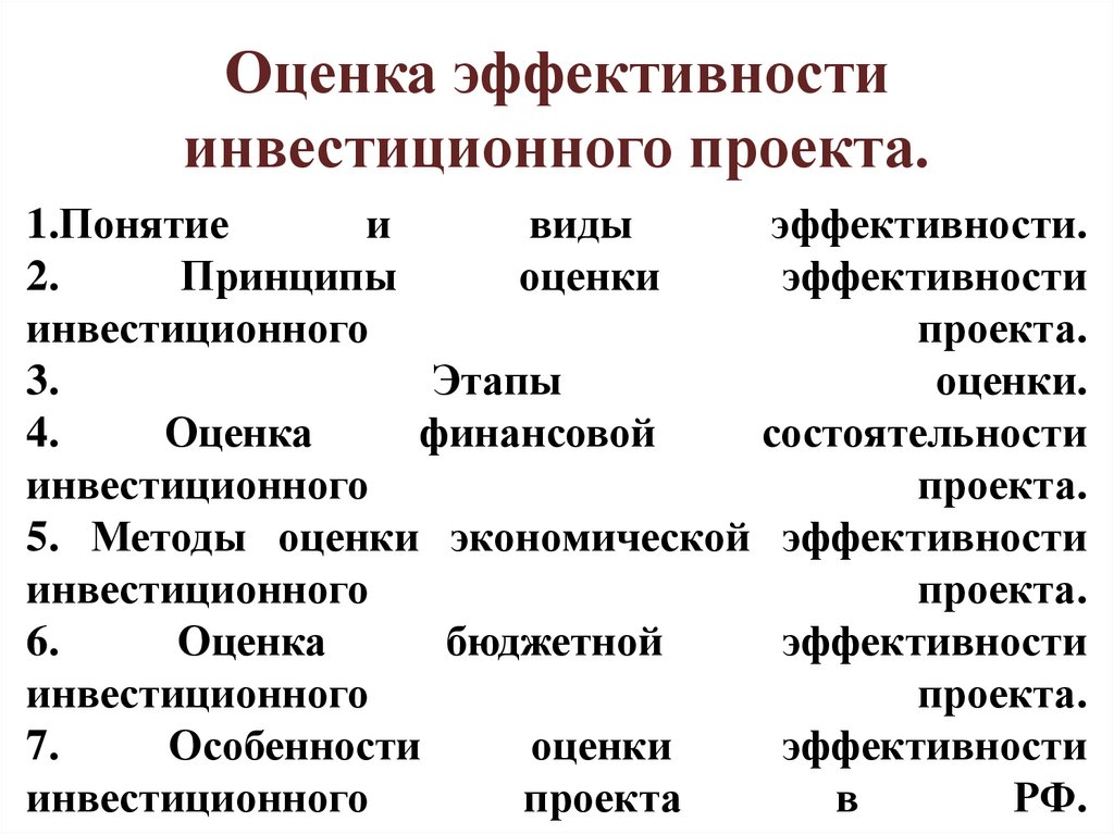 Основные принципы оценки эффективности инвестиционных проектов