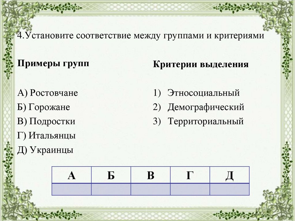 Между группами. Установите соответствие между. Установите соответствие между группами. Установите соответствие между примерами групп. Установите соответствие между социальными группами и критериями.