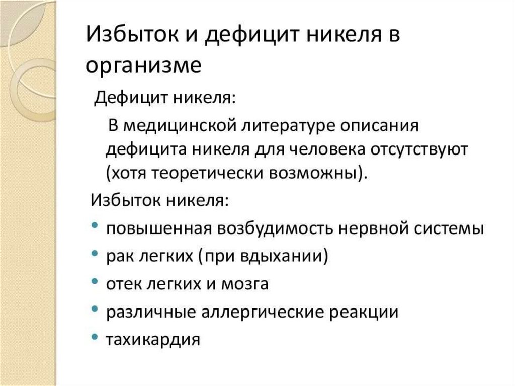 Избыток металла. Дефицит никеля в организме. Роль никеля в организме человека. Биологическая роль никеля в организме человека. Дефицит никеля в организме человека.