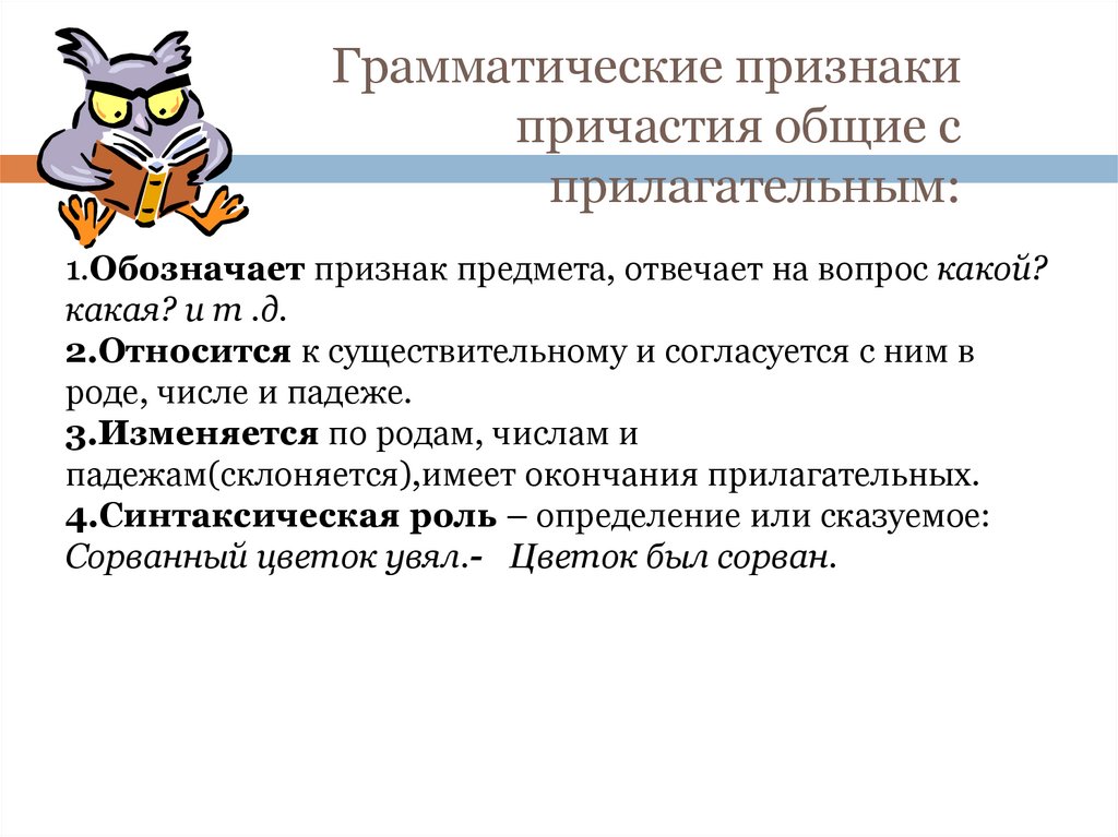 Признаки причастия и прилагательного