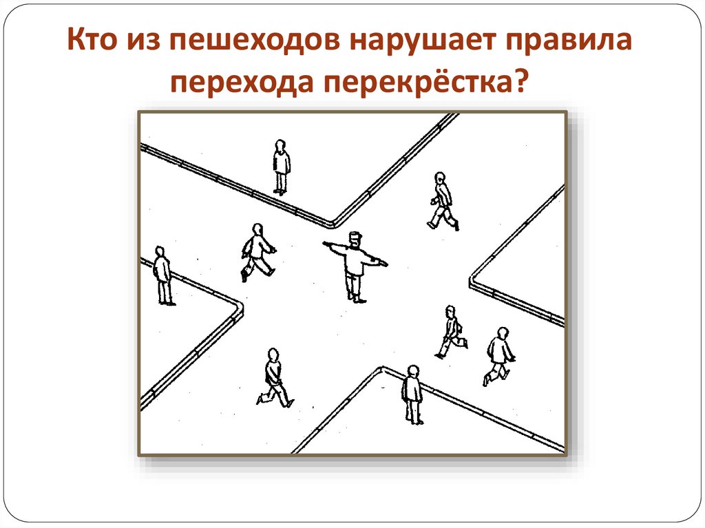 Кто из пешеходов нарушает правила перехода перекрёстка?