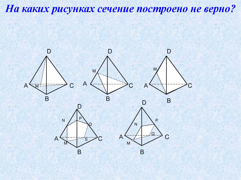 Построение сечений тест. На каких рисунках сечение построено неправильно. Из данных сечений верные неверные построено сечение исправьте.