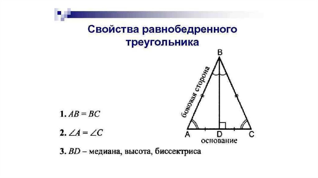 Биссектриса равнобедренного треугольника равна 6 3. Свойства равнобедренного треугольника рисунок. Треугольник свойства равнобедренного треугольника. Свойство высоты равнобедренного треугольника 7 класс. Свойства равнобедренного треугольника 7 класс.
