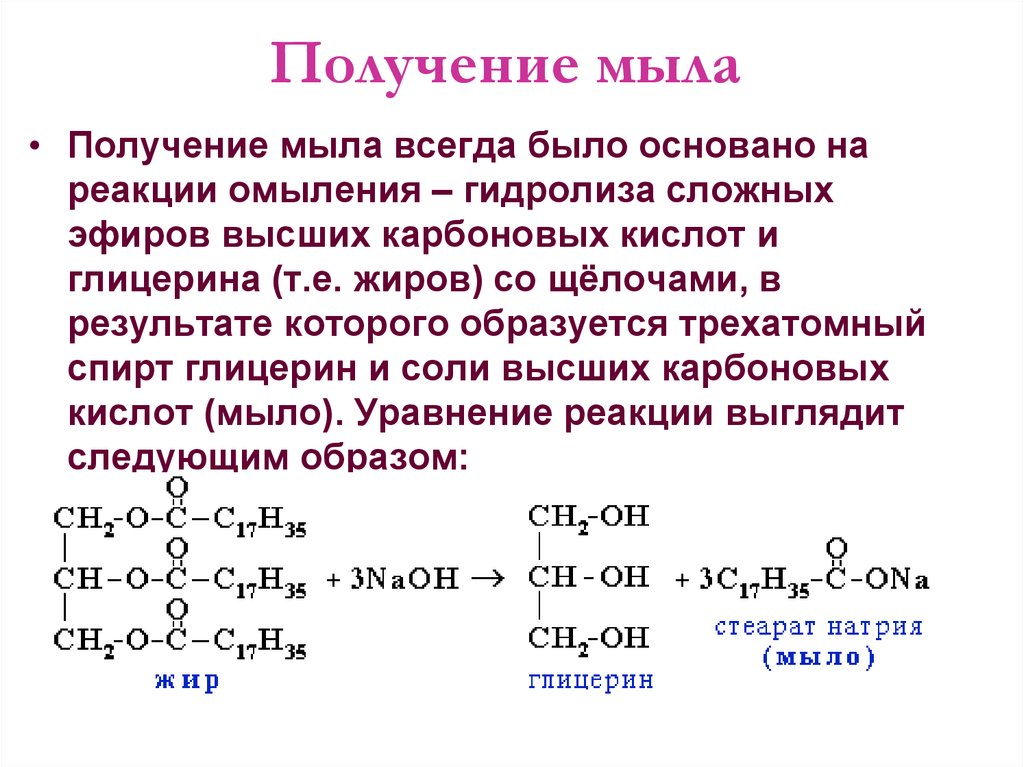 Трипальмитин гидролиз. Как получают мыло химия. Уравнение реакции получения мыла из жира. Реакция получения мыла. Твердое мыло образуется в результате взаимодействия жира с.