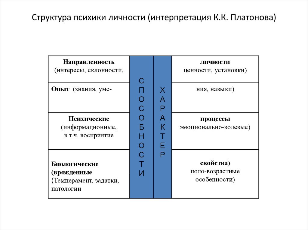 Структура психики личности (интерпретация К.К. Платонова)
