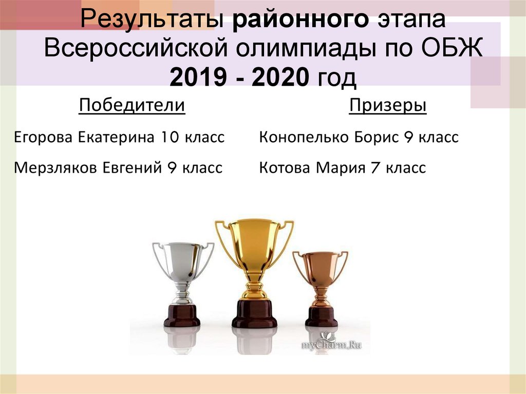 Результаты районного этапа Всероссийской олимпиады по ОБЖ 2019 - 2020 год