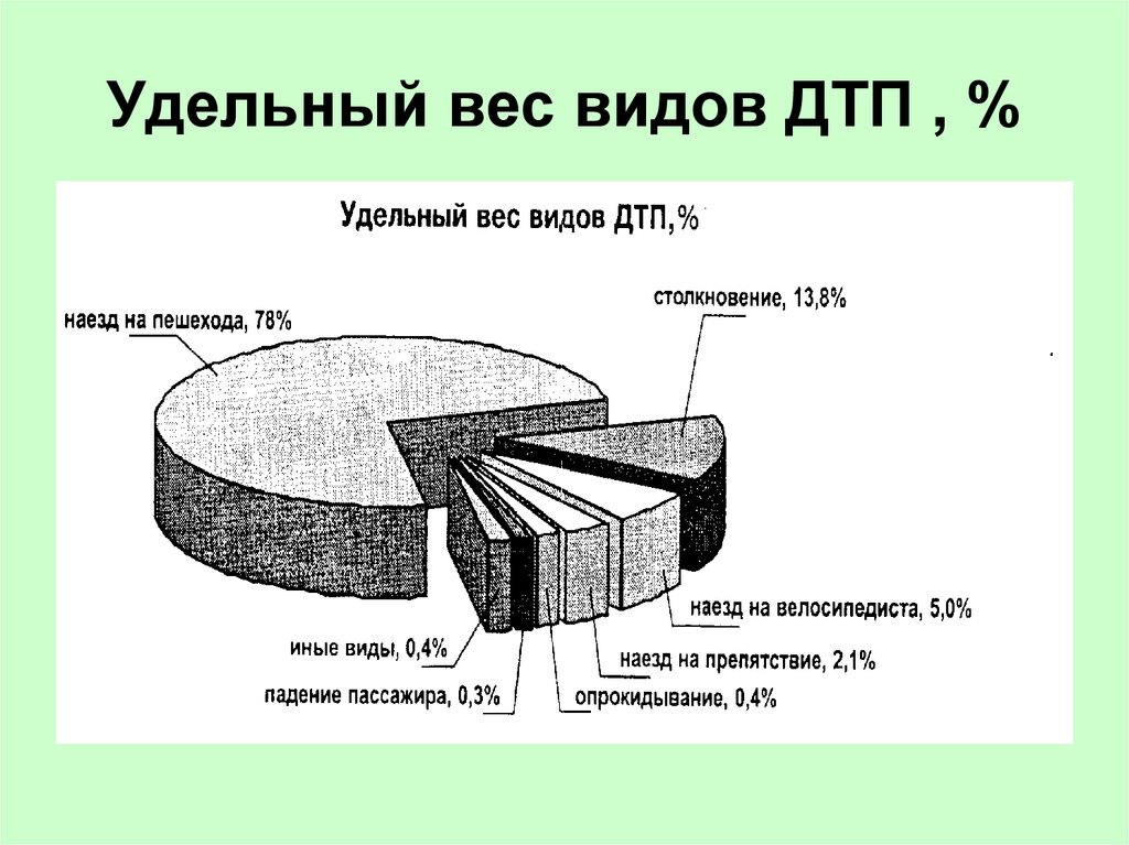 Удельный вес видов ДТП , %