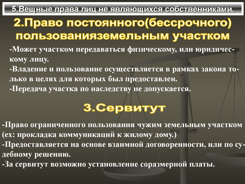 1 право постоянного бессрочного пользования. Примеры вещных прав.