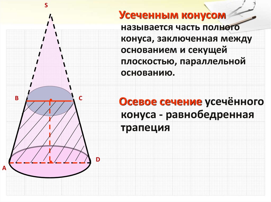 Сечения усеченного конуса. Осевое сечение усеченного конуса. Усеченный конус осевое сечение. Осевое сечение усечённого конуса. Сечение параллельное основанию усеченного конуса.