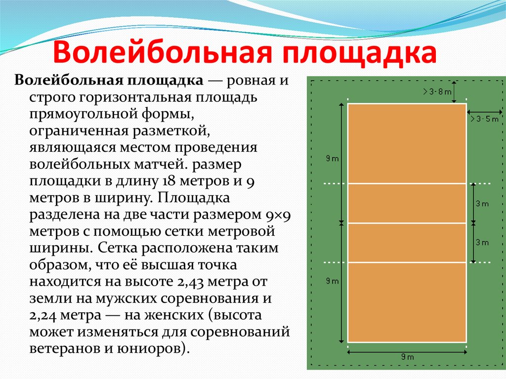 Назовите размер волейбольной площадки