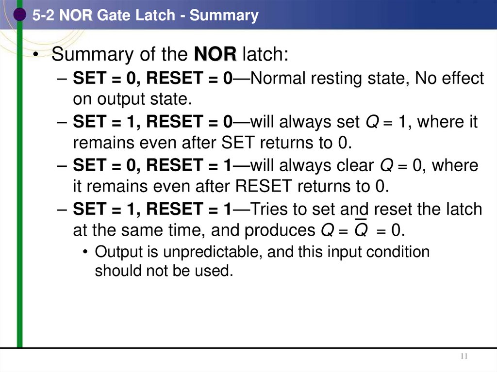 5-2 NOR Gate Latch - Summary