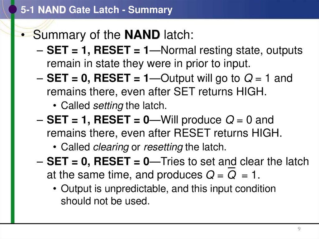 5-1 NAND Gate Latch - Summary