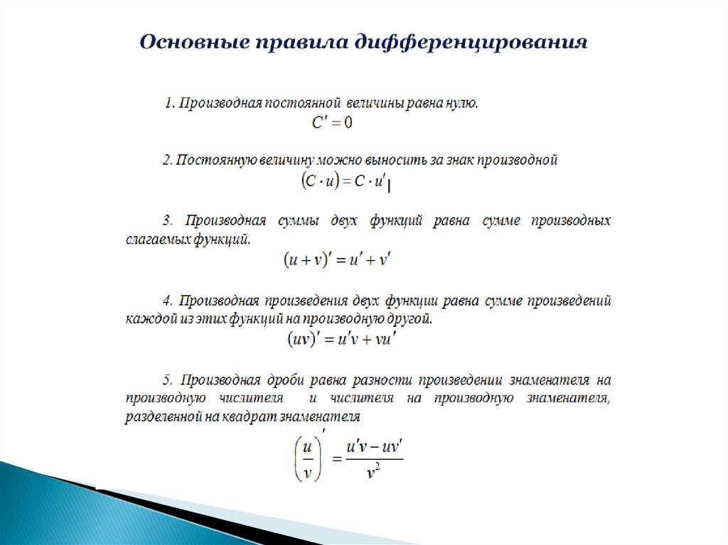 Основные правила дифференцирования