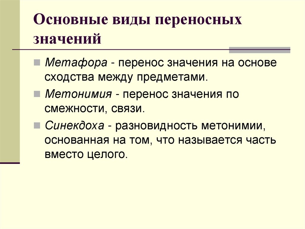 Перенос значения. Типы переносного значения слова. Типы переноса переносных значений. Типы переноса лексического значения. Основные виды перенгсно6г значения.