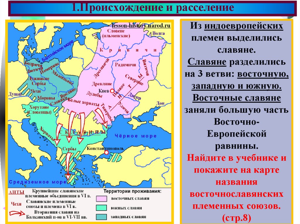 Восточные западные и Южные славяне. Три ветви расселения славян. Когда славянские племена выделились из индоевропейских. Разделение славян на три ветви.