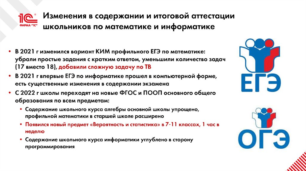 Изменения в содержании и итоговой аттестации школьников по математике и информатике