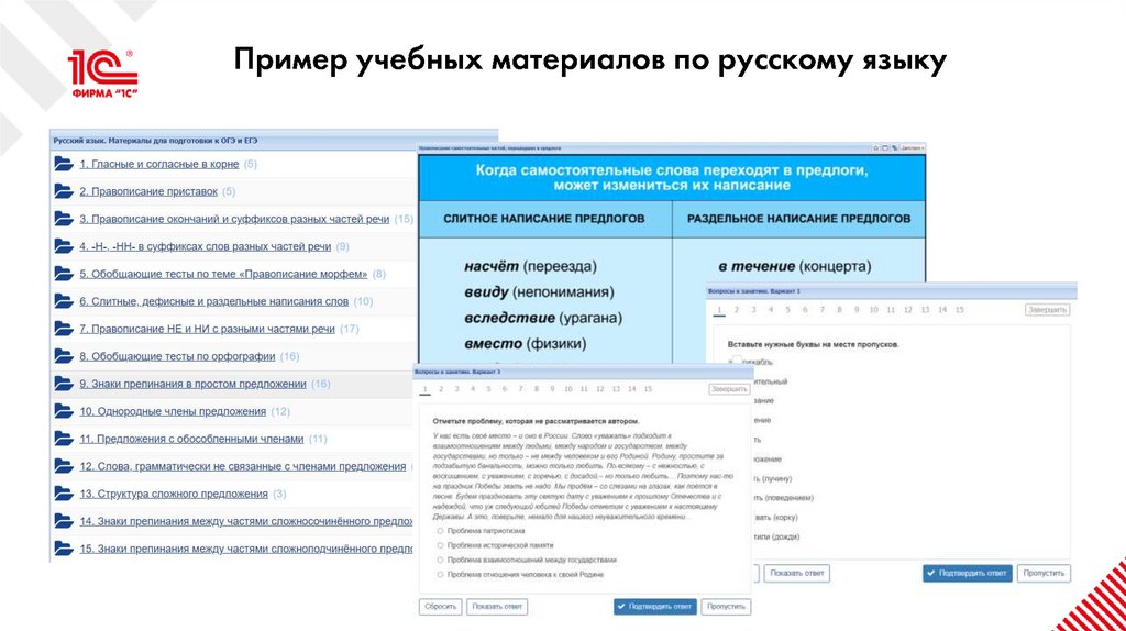 Пример учебных материалов по русскому языку