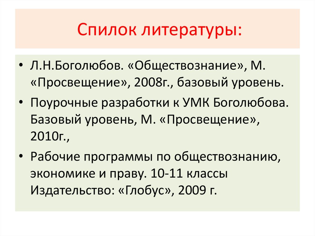 Спилок литературы: