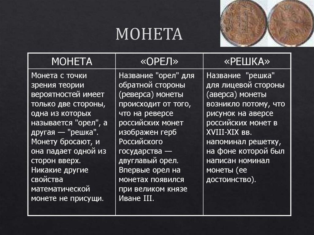 Презентация монета и игральная кость в теории вероятности