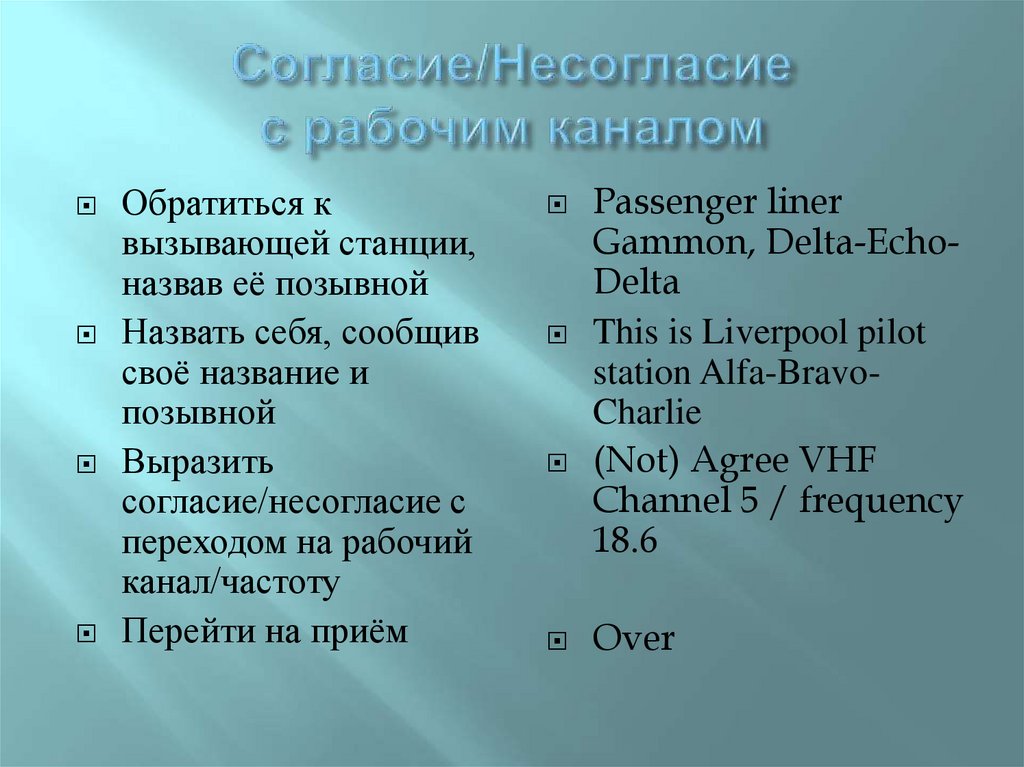 Согласие/Несогласие с рабочим каналом