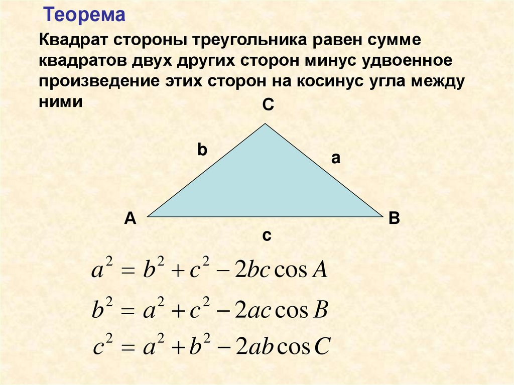 Теорема косинусов угла