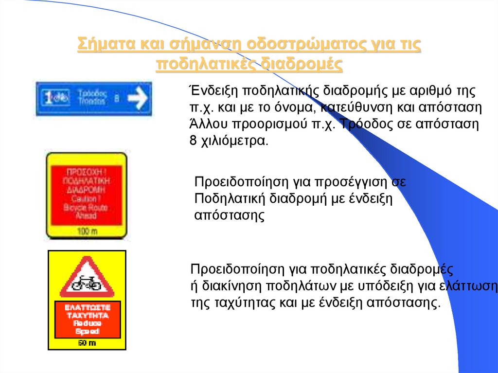 Σήματα και σήμανση οδοστρώματος για τις ποδηλατικές διαδρομές